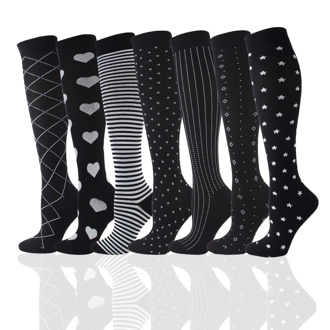 Black Collection 7 Pair Women's High Socks Set