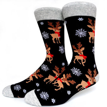 Reindeers on Black Crazy Christmas Socks