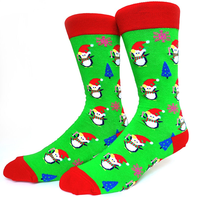 Penguin on Green Crazy Christmas Socks
