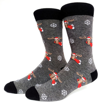 Reindeer on Grey Crazy Christmas Socks