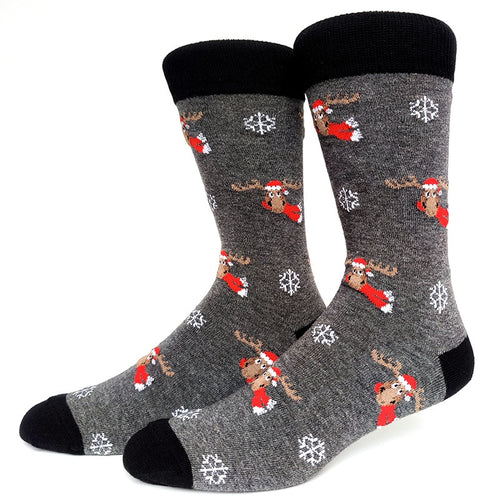 Reindeer on Grey Crazy Christmas Socks