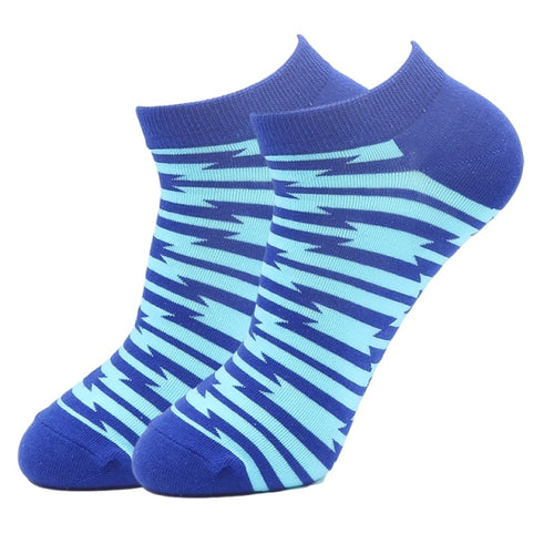 Blue Patterned Ankle Crazy Socks