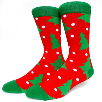 Xmas Trees on Red Crazy Christmas Socks