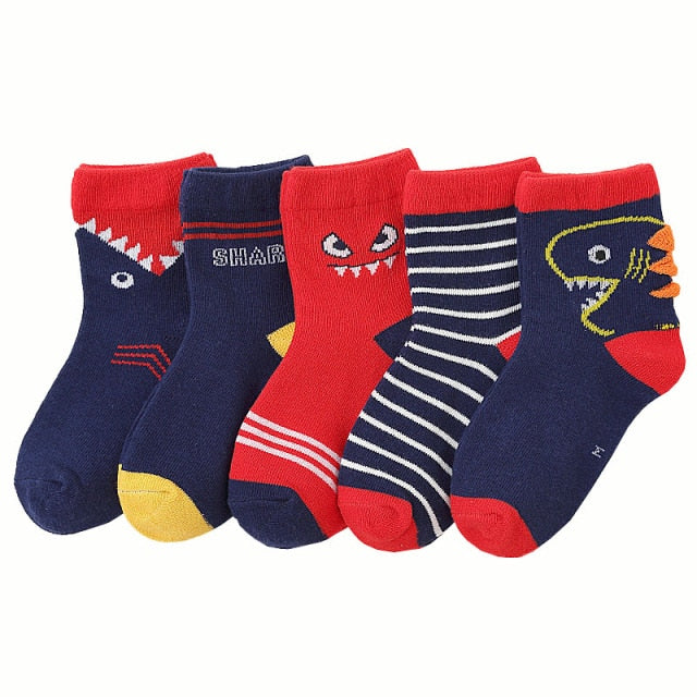Red and Navy Monster Children's Crazy Socks 5 Pairs